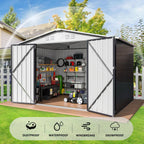 Polar Aurora 6x8 FT Outdoor Storage Shed, Metal Garden Shed with Updated Frame Structure, Tool Sheds for Backyard Garden Patio Lawn White