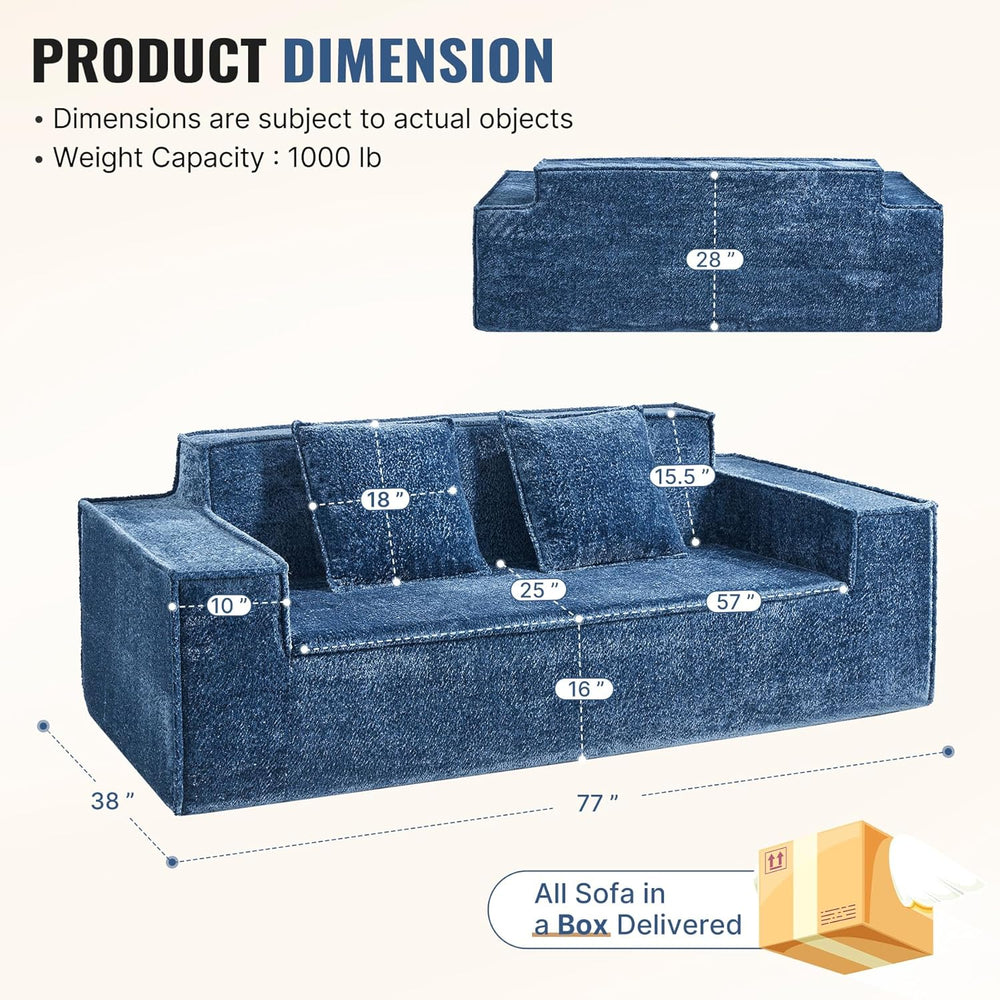 77'' Chenille Upholstered Modern Cloud Loveseat Sofa, No Assembly Req...