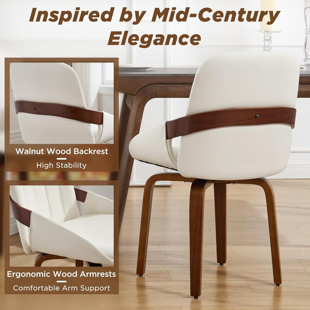 Swivel Dining Chairs, Mid Century Modern Faux Leather Dining Room Chairs with...