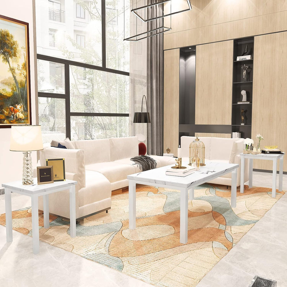 DKLGG Faux Marble Coffee Table Set of 3 Piece, Living Room Table Set Coffee T...
