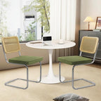3-Piece 31.5" Round Dining Table Set for 2 with Upholstered Chairs – Space-Saving Modern Small Kitchen Cafe Bistro Set(Olive Green Velvet Chair)