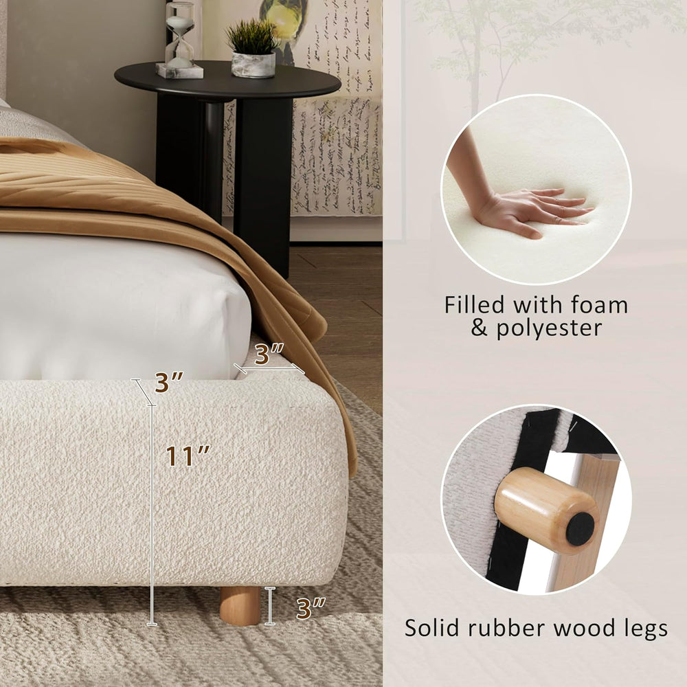 Queen Size Bed Frame, Cloud Upholstered Boucle Platform Beds Frames
