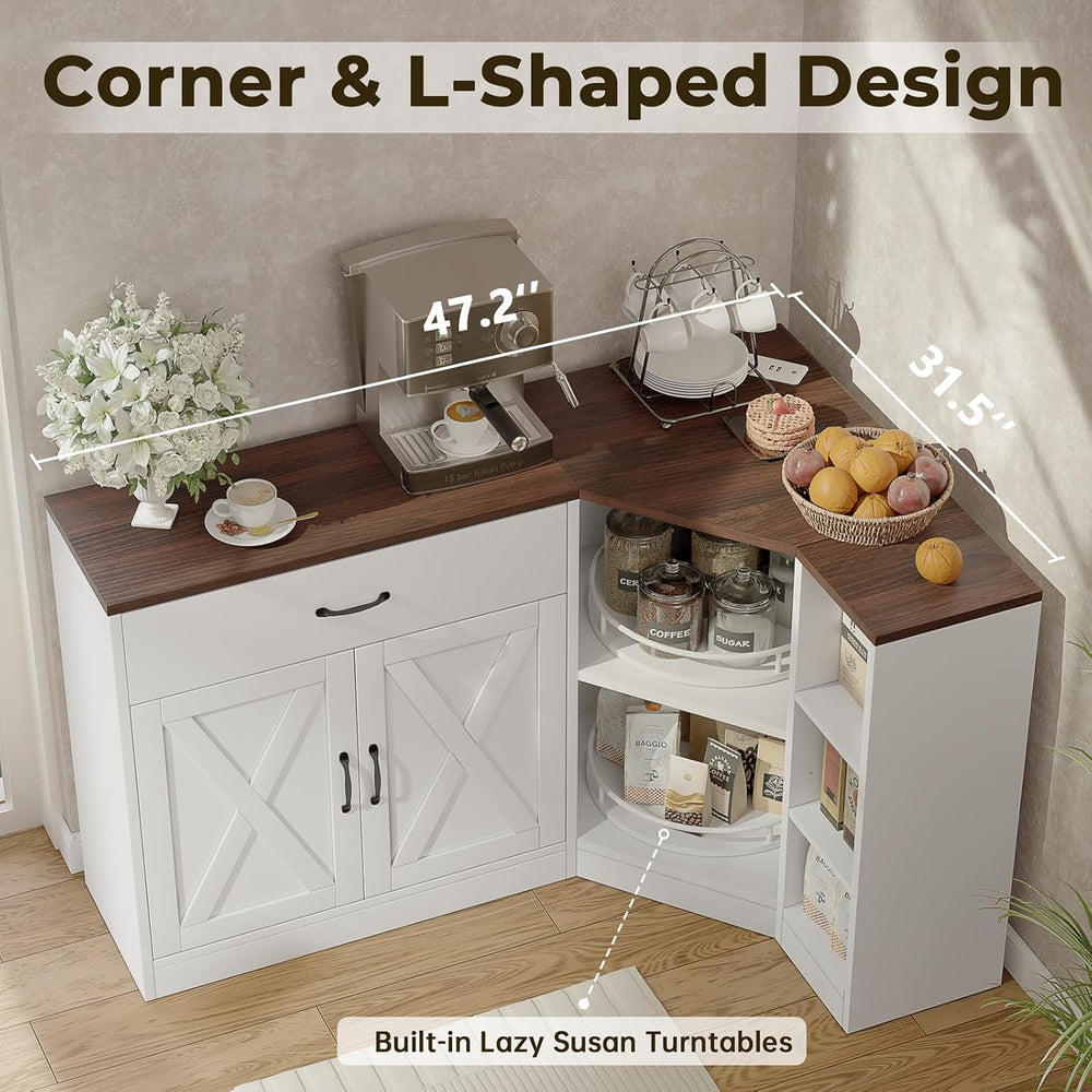 Corner Cabinet w/Charging Station, Kitchen Pantry w/Lazy Susan Turntable | Fa...
