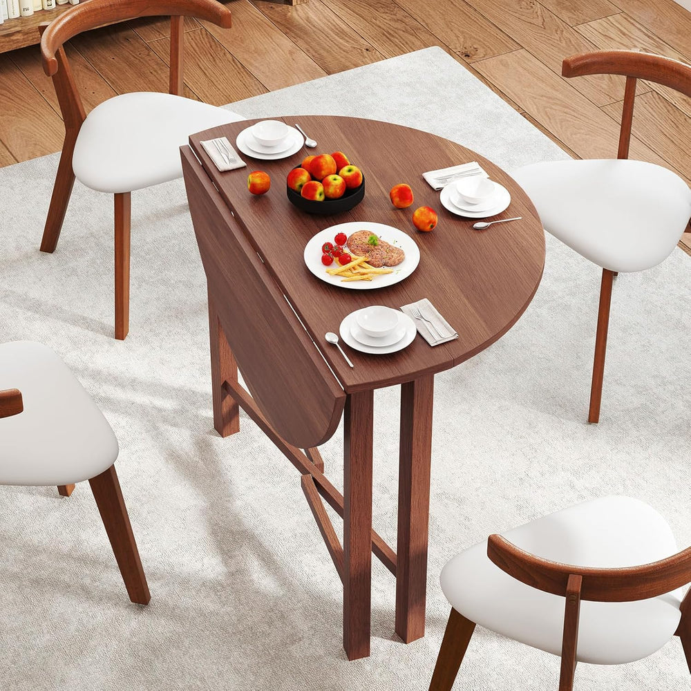Tangkula 36" Foldable Round Dining Table, Kitchen Table w/Solid Rubber W...