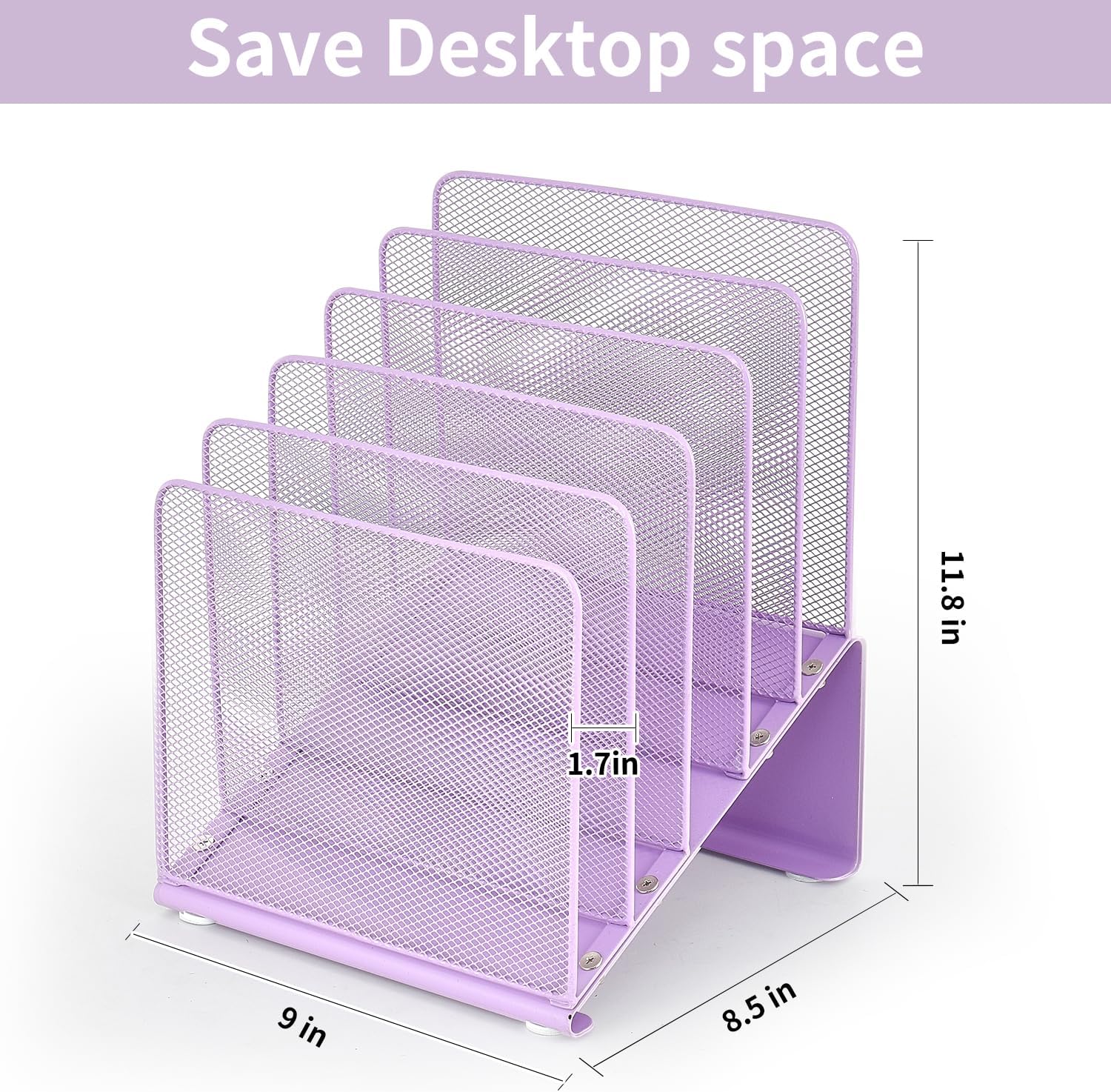 File Organizer for Desk, Desk Organizer with 5-Section Vertical File Rack, File Folder Organizer (Purple)