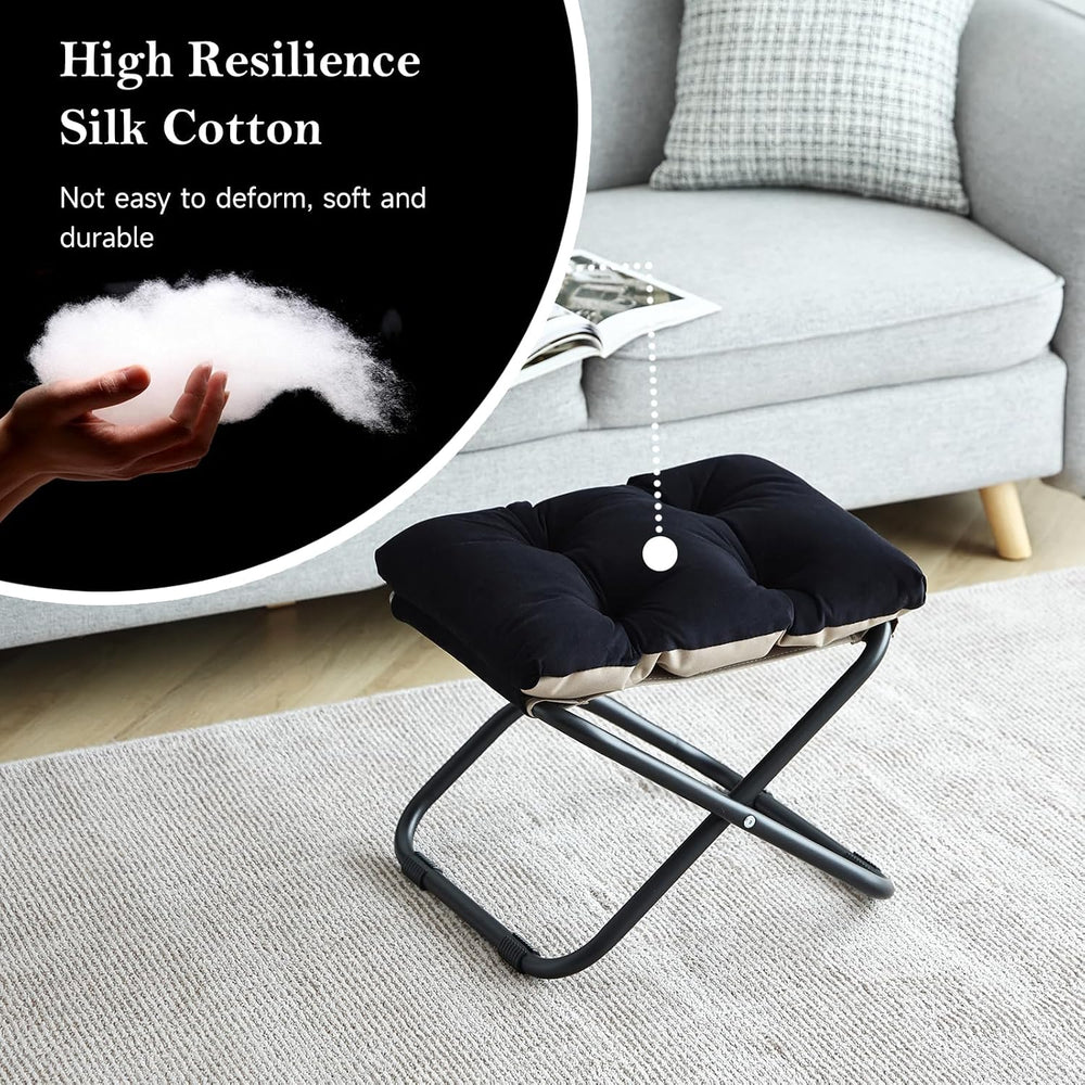 Welnow 16''(H) Folding Ottoman Foot Stool with Detachable Cushion, Bl...