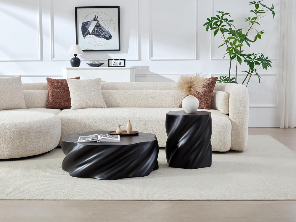 Modern Sculptural Fiberglass End Table, Organic Twisted Accent Stand, Contemp...