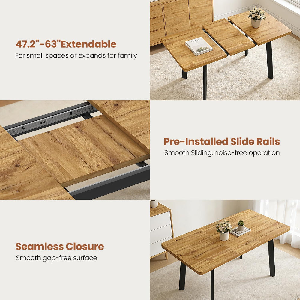 Extendable Dining Table for 4 to 8 People, 47.2" to 63" Modern Kitc...