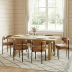 Faux Leather Dining Chairs Set of 6, Mid Century Modern Dining Room Chairs with Barrel Backrest, Upholstered Brown Kitchen Chairs for Dining Room, Restaurant