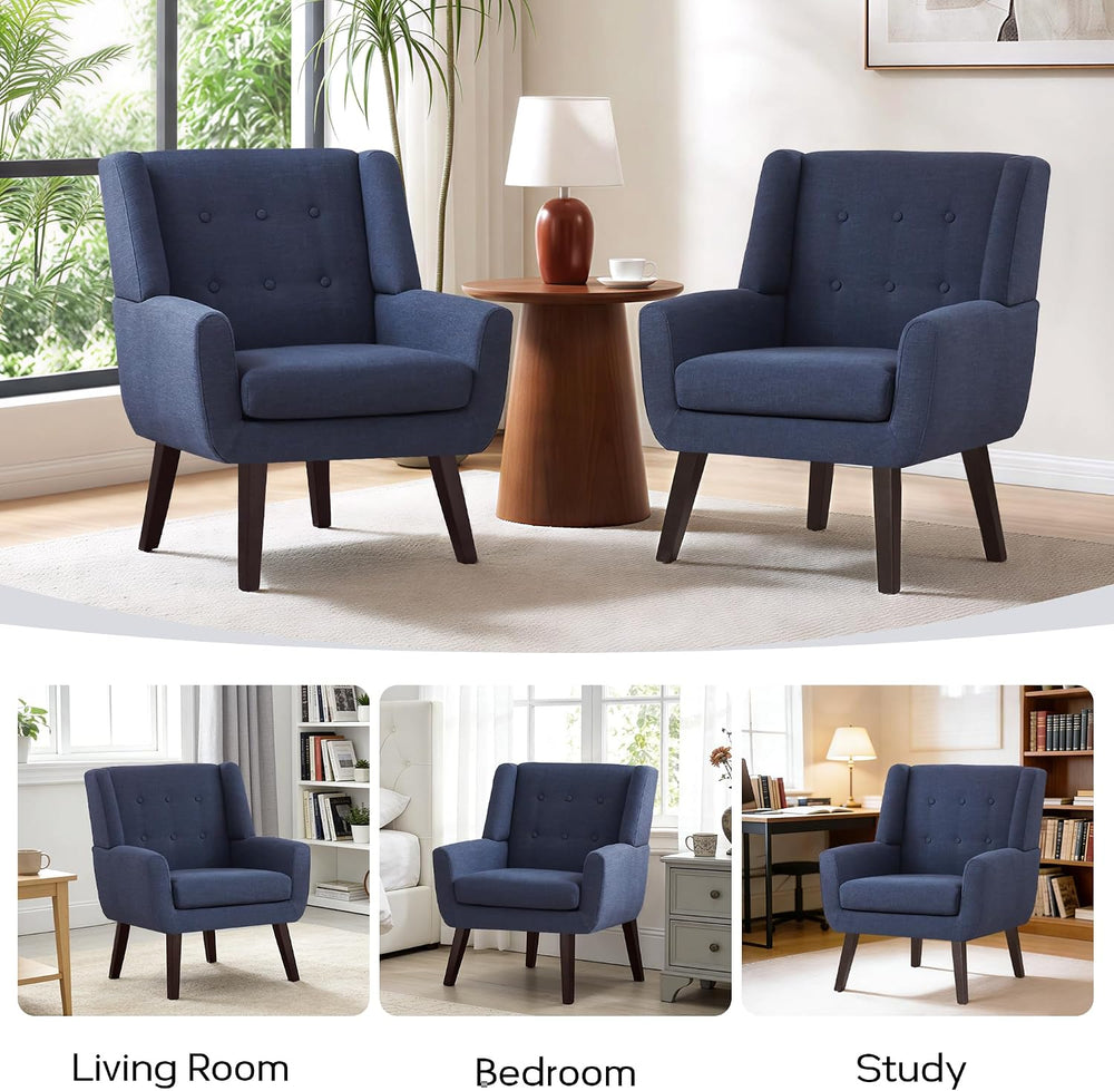 HUIMO Accent Chair for Living Room,Upholstered Button Linen Armchair Chair
