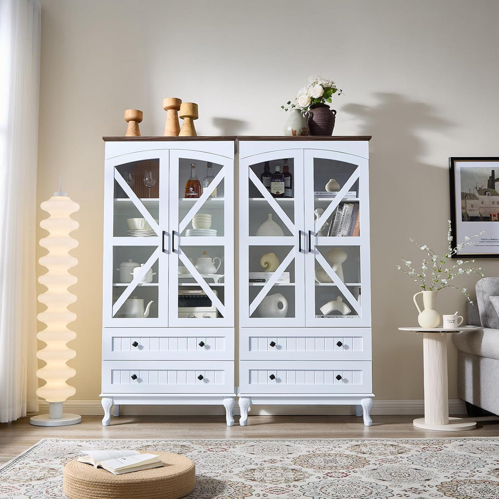 72" Tall Pantry Cabinet, Wood Arched Kitchen Pantry Storage Cabinets wit...