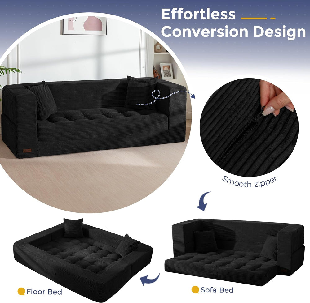 MAXYOYO Folding Sofa Bed, Convertible Loveseat Couch with Pillow | 3-Seat Fol...
