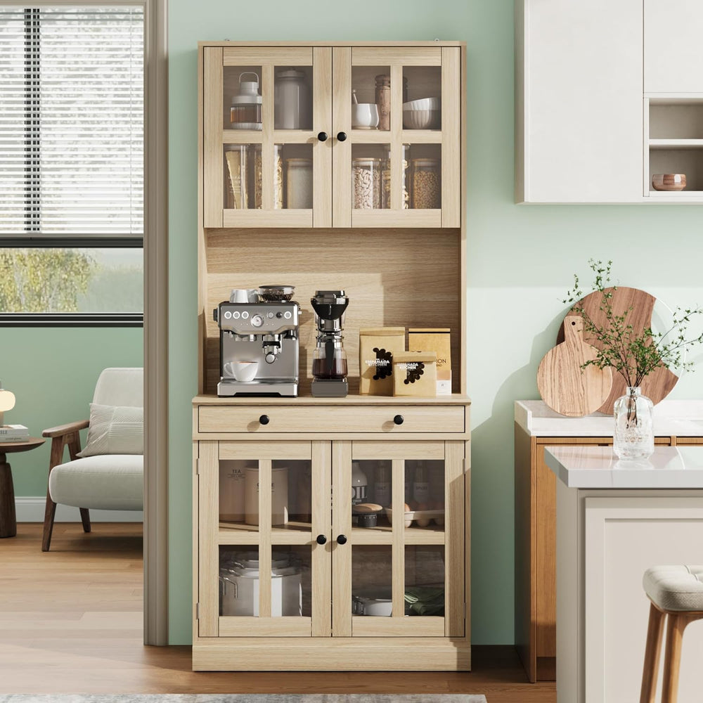 IDEAHOUSE 72 Inch Kitchen Pantry Cabinet with Glass Doors, Drawer and Adjusta...