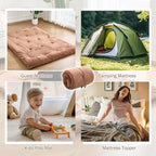 Japanese Floor Futon Mattress Twin Size 38"x 80", 2.5'' Thick Foldable Roll Up Floor Bed Sleeping Pad, 25D Foam Filled Tatami Mat with Straps for Guest Room, Dormitory & Camping, Brown
