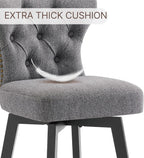 Counter Height Barstools 26 inch Upholstered Button Tufted Swivel Bar Stools with Back and Wood Legs for Kitchen Island,Set of 2,Grey-Nailhead Trim