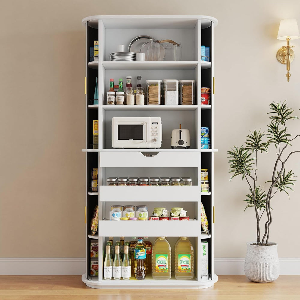 iPormis Kitchen Pantry with Sliding Doors, Tall Modern Curved Pantry Storage ...