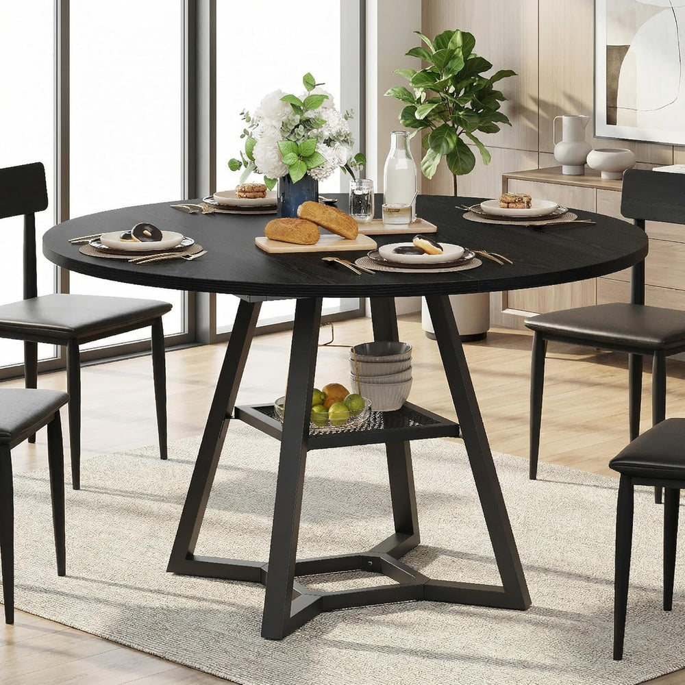 knoworld Round Dining Table for 4-6 with Storage Shelf, Kitchen & Dining ...