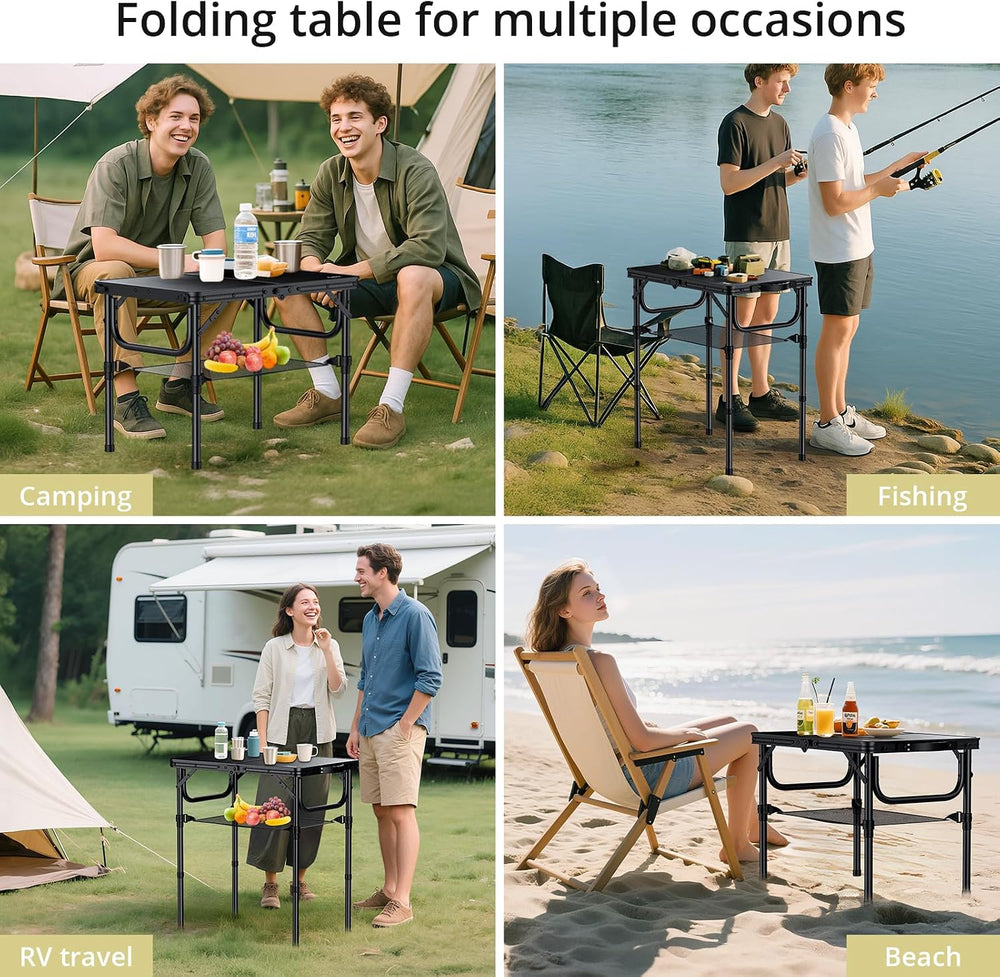 Anbte 2ft Folding Camping Table, 3 Adjustable Heights Small Folding Table | A...