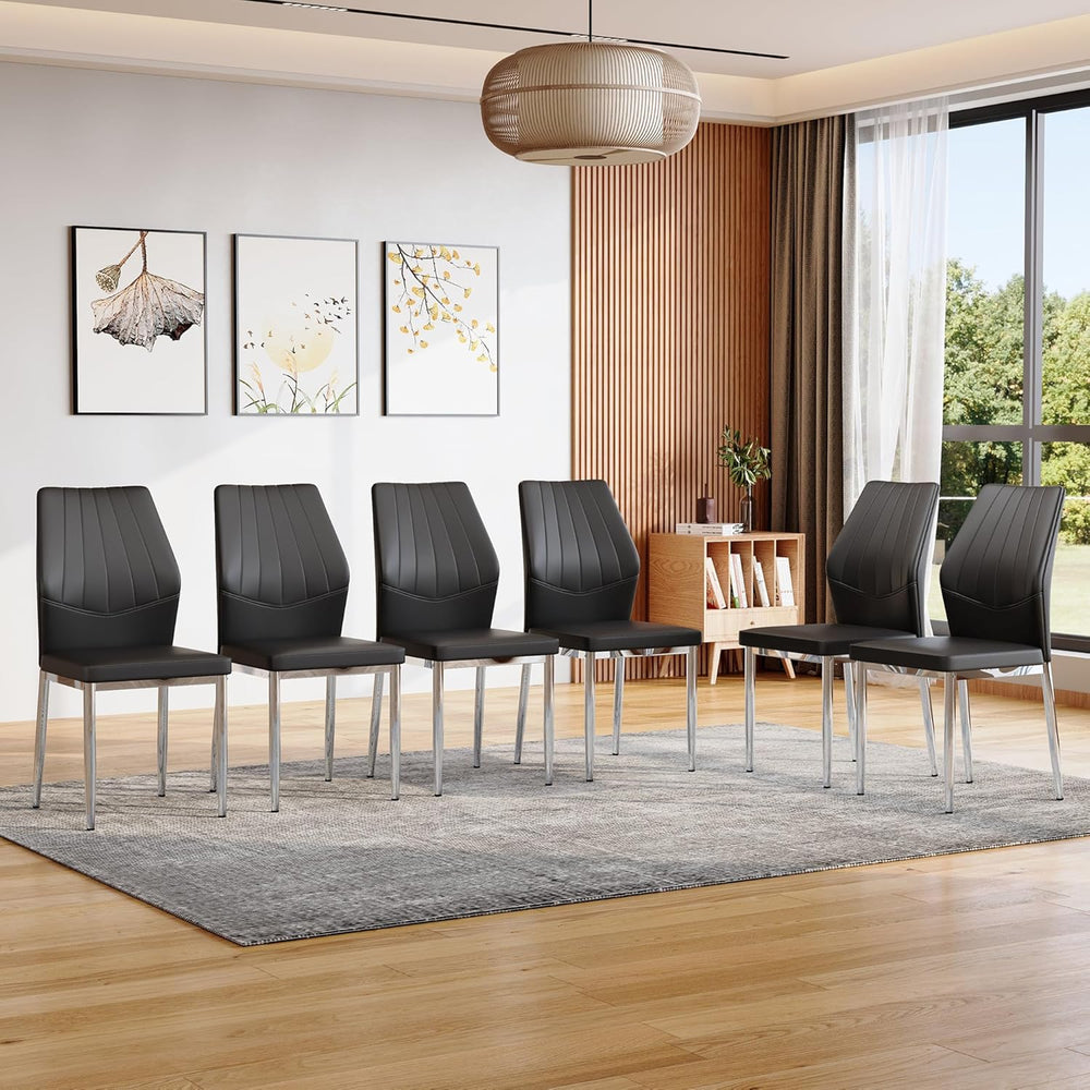 Black Dining Chairs Set of 6, Modern PU Leather Kitchen Chairs with Soft Cush...