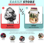 Watercolor Animals Laundry Hamper With Handles Foldable Oxford Cloth Animal Bear Deer Tote Bag Funny Laundry Basket Clothes Toy Storage Bucket Men Women 18.9" x 16.5" For Bathroom/Laundry/Bedroom