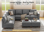 SITJOY 118" Faux Leather Modular Sectional Sofa with Storage, Mid Century Modern Sectional Couches for Living Room, Soft Padded Armrests, 9 Seat L Shaped Couch with Ottoman, Gray