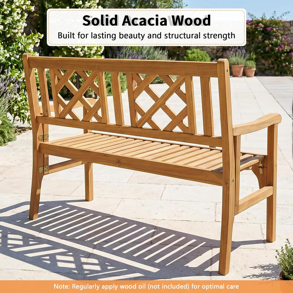 Tangkula Folding Outdoor Wood Garden Bench, Foldable Acacia Wood Patio Bench ...