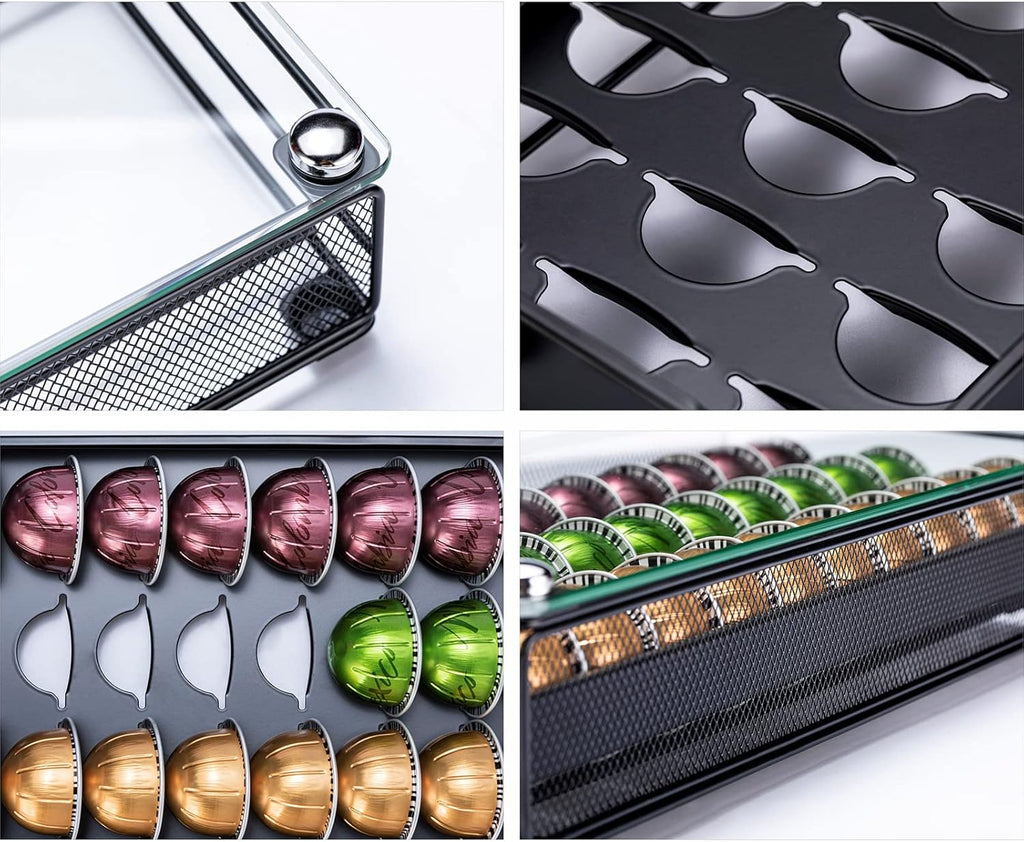 ZCDCP Nespresso Vertuo Pod Holder Coffee Capsule Drawer Black 30 Pods