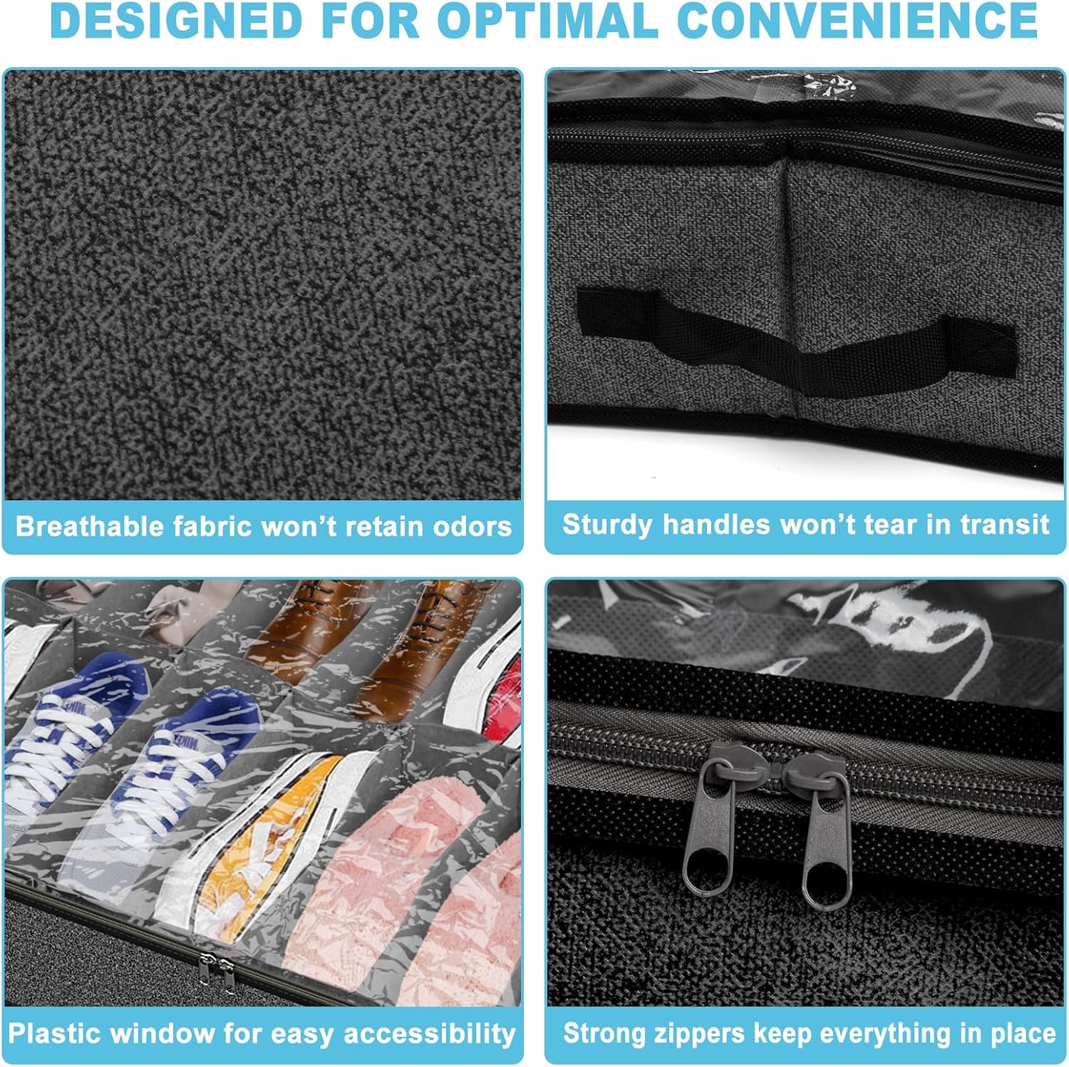2 Pack Under Bed Shoe Storage Organizer for Closet, Fits Total 32 Pairs Foldable Underbed Shoes Containers Boxes Under the Bed Storage Bedding with Sturdy Handles&Clear Window for College Dorms, Grey