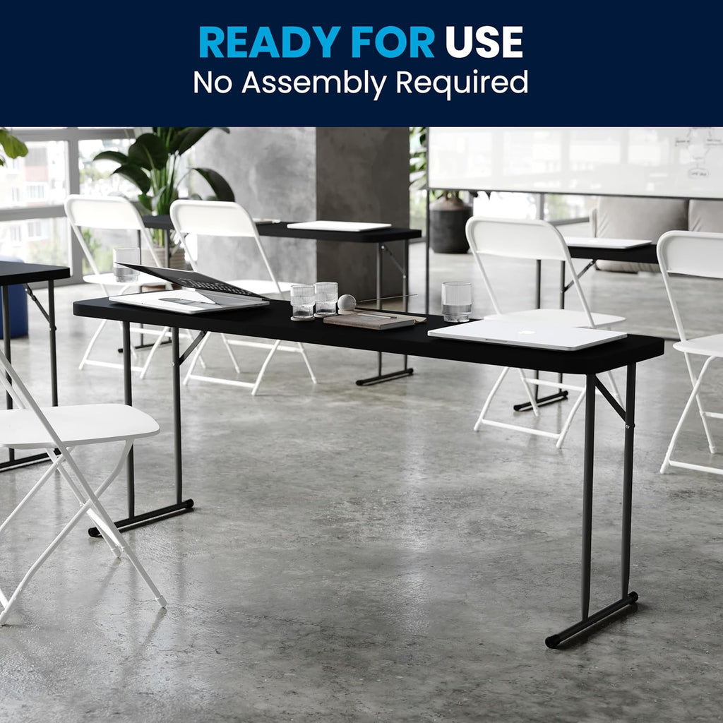 Flash Furniture Kathryn 6' Rectangular Plastic Folding Table, Long Plastic Foldable Table for Indoor/Outdoor Events, Black