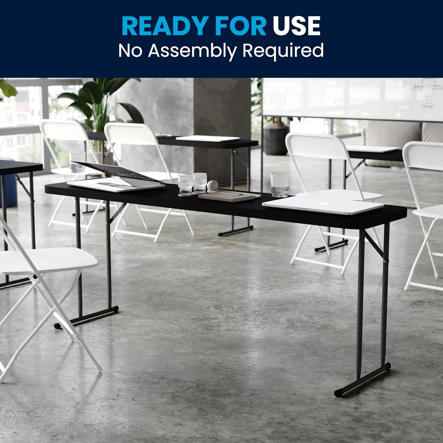 Flash Furniture Kathryn 6' Rectangular Plastic Folding Table, Long Plastic Foldable Table for Indoor/Outdoor Events, Black