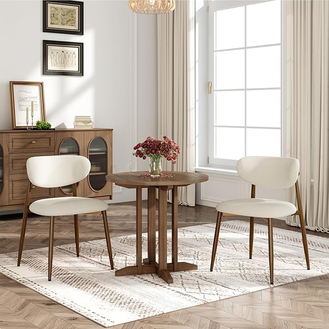 Dining Chairs Set of 2, Curved Back Kitchen Room Chairs with Metal Legs and Anti Slip Pads, Upholstered Dining Chair for Home and Restaurant, Beige