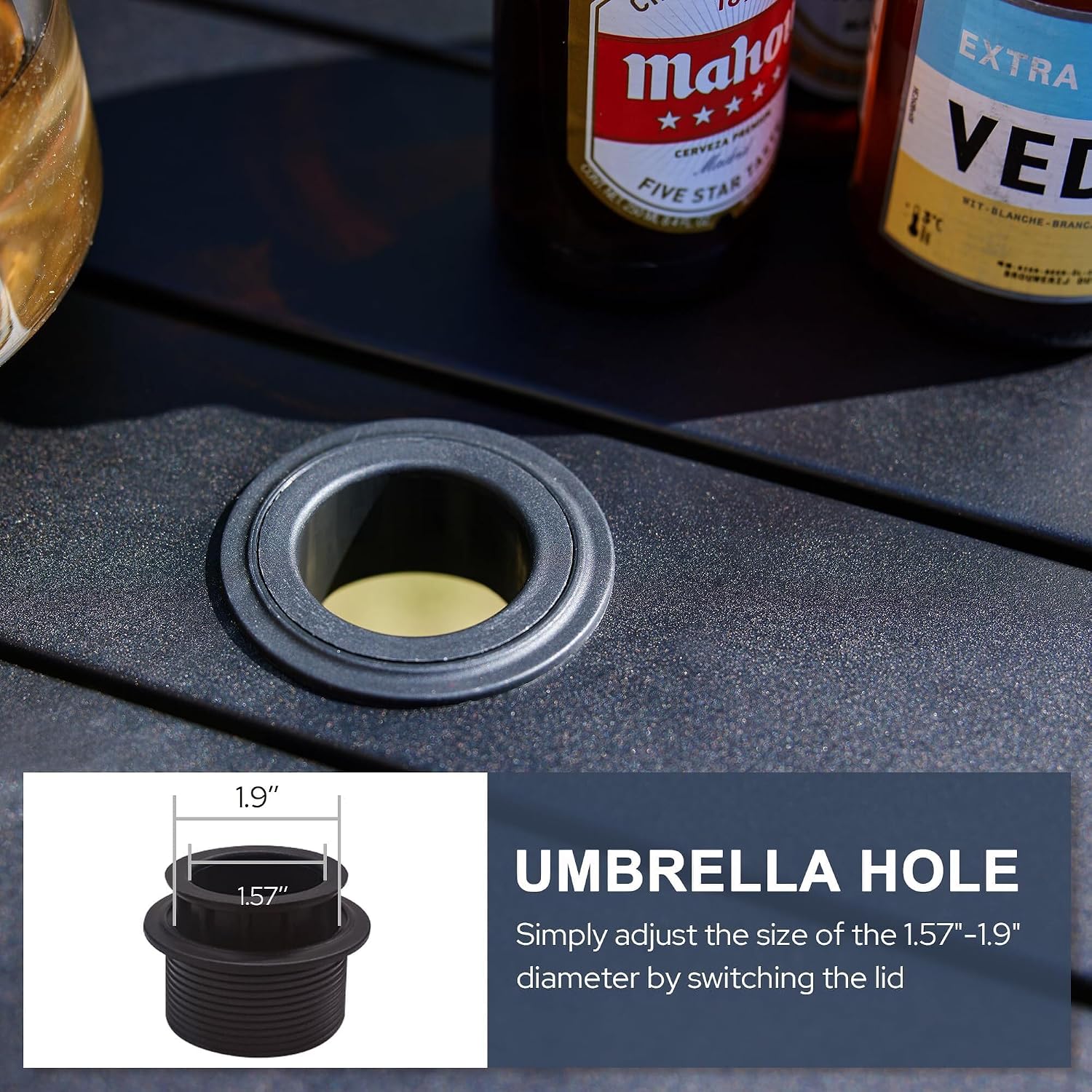 VICLLAX Patio Bar Height Table, Outdoor Round Bar Table with Umbrella Hole for Balcony, Porch, Deck, 37" Black