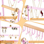 DreamGenius Jewelry Organizer Stand with Velvet Ring Holder, 4 Tier Jewelry Holder Organizer with 15 Hooks for Necklaces and 16 Holes for Earrings, Pink