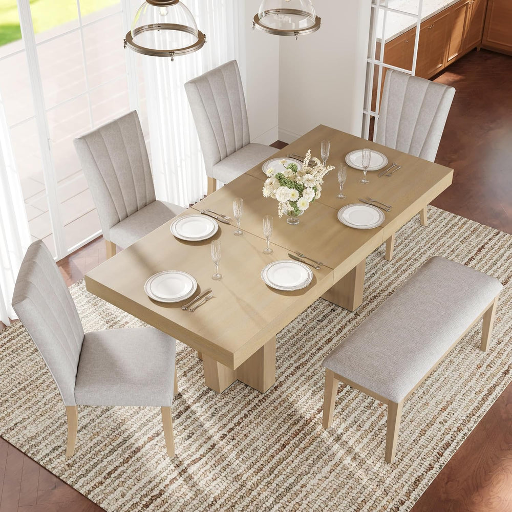 Quarte Farmhouse 78.1inch Extendable Wood Dining Table Set, 6-Piece Kitchen T...
