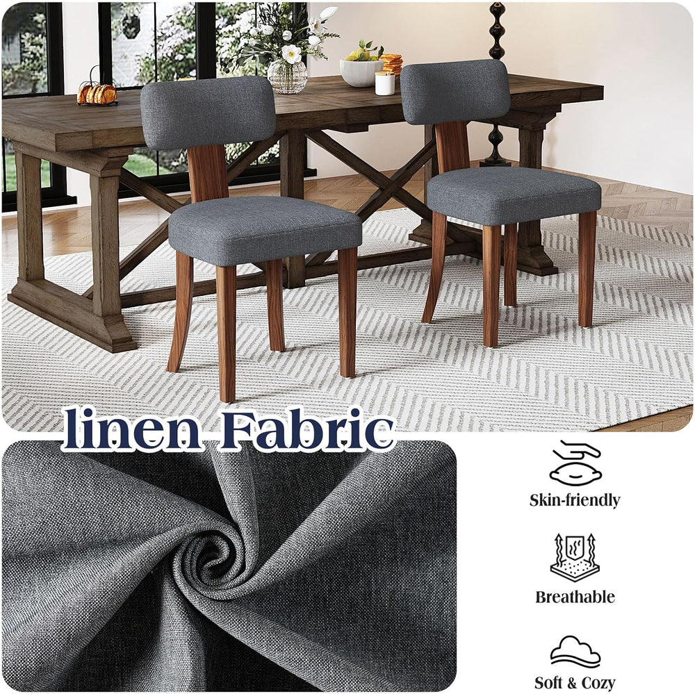 LUXOAK Mid Century Modern Dining Chairs Set of 2, Linen Upholstered Kitchen C...