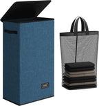 SOLEDI Slim Laundry Hamper with Lid, Narrow Laundry Basket with Removable Bags, Dirty Clothes Hamper with handle, Small Hamper perfect for Laundry room, Bathroom, Bedroom, Small spaces. 70L Blue