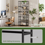 5-Tier Bamboo Wood Ladder Bookshelf, Tall Display Storage Shelf, Large Bookcase Modern Industrial Stand Organizer for Home, Office, Living Room, Kitchen, Bedroom, Black