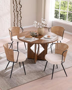 BedsPick Rattan Dining Chair Set of 6 - Farmhouse Upholstered Cane Back Kitchen Chair with Boucle Cushion, Wingback Dining Room Seat with Metal Legs for Home, Kitchen (Brown)