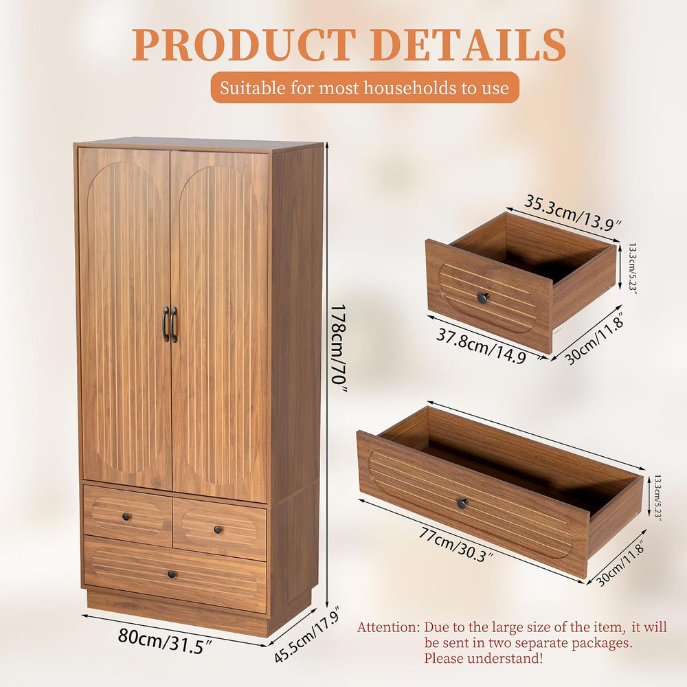 Jluomei Armoire Wardrobe Closet with Doors, Wardrobe Cabinet with 3 Drawers, ...