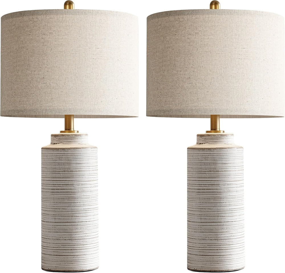 PARTPHONER 27" Vintage Ceramic Table Lamp Set of 2, Farmhouse Bedside La...