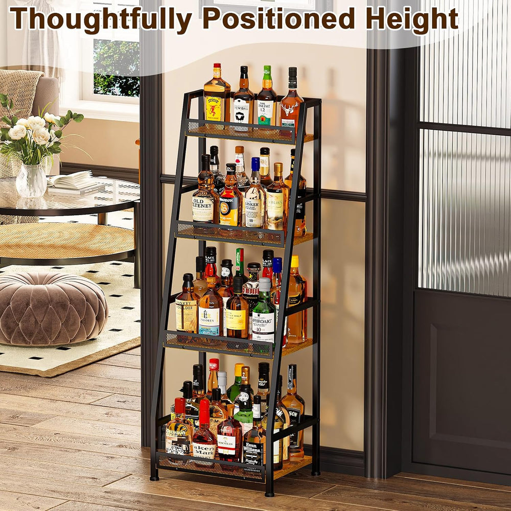 4-Tier Trapezoid Liquor Stand for Home Bar, Stepped Wine Rack Freestanding Fl...