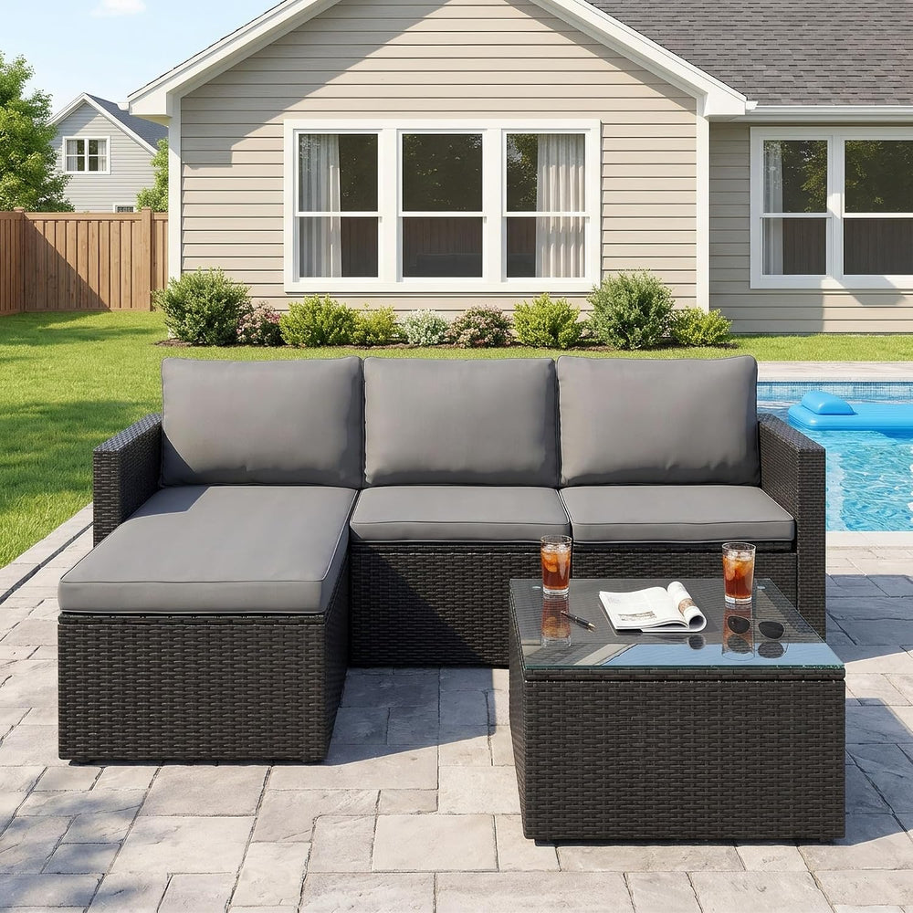 SUNLEI Patio Furniture Set with Detachable Soft Cushions, Outdoor PE Rattan P...