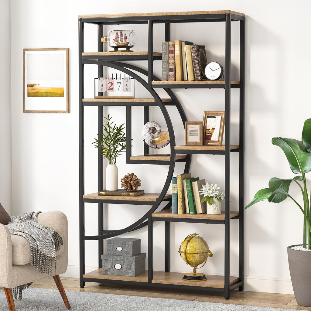 Tribesigns Industrial Bookshelf Bookcase with 9 Open Shelf (Light Oak) | 5-Tier Freestanding Tall Bookshelves, Etagere Display Shelf Storage Organizer, Perfect for Living Room, Bedroom