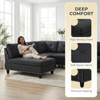 3-Piece L-Shaped Modular Sofa – Convertible Sectional Couch with Movable Chaise & Storage Ottoman, Multi-Scene Use for Living Room, Apartment & Office, Black Grey