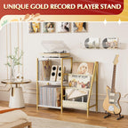 Record Player Stand, Vinyl Record Storage Table with Display Holder Shelf | Record Player Table with Vinyl Organizer 200 Album Rack, Mid Century Modern Turntable Stand, Vintage Media Console for Stereo