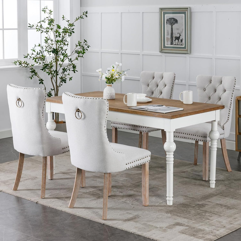 OVENTA Modern Tufted Upholstered Dining Chairs Set of 6, Beige Linen Dining R...