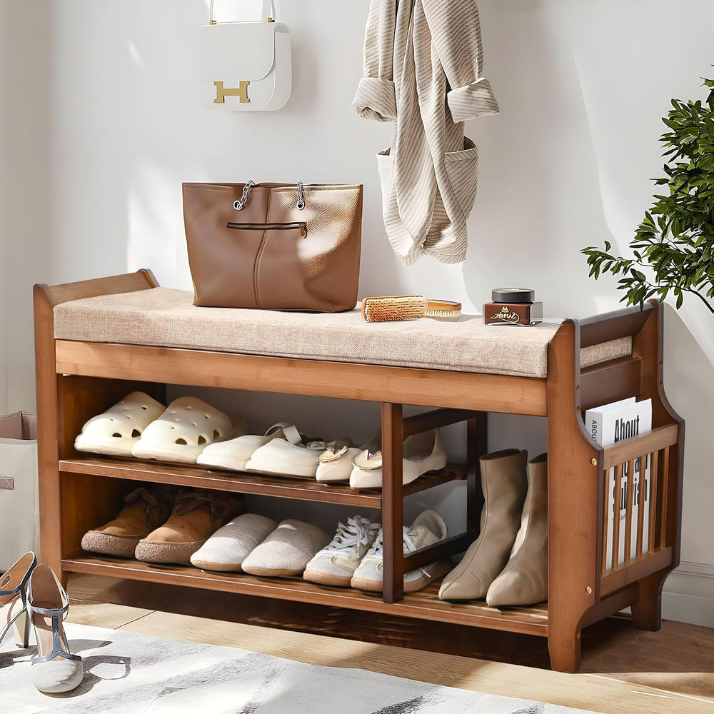 PETKABOO Shoe Bench with Hidden Drawer and Side Holder, 2 Tier Entryway Bench...