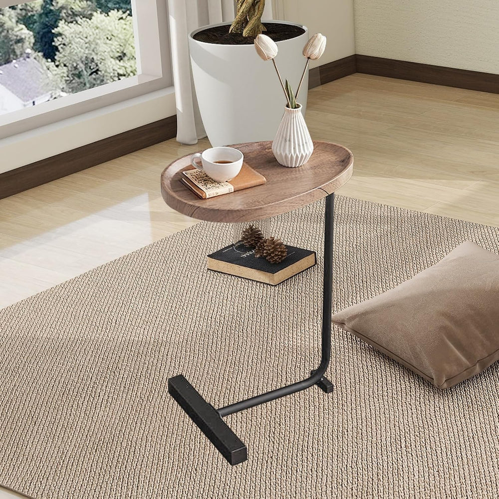 LUCKYERMORE C Shaped End Table,Sofa Side Table with Metal Base,Large Circular...