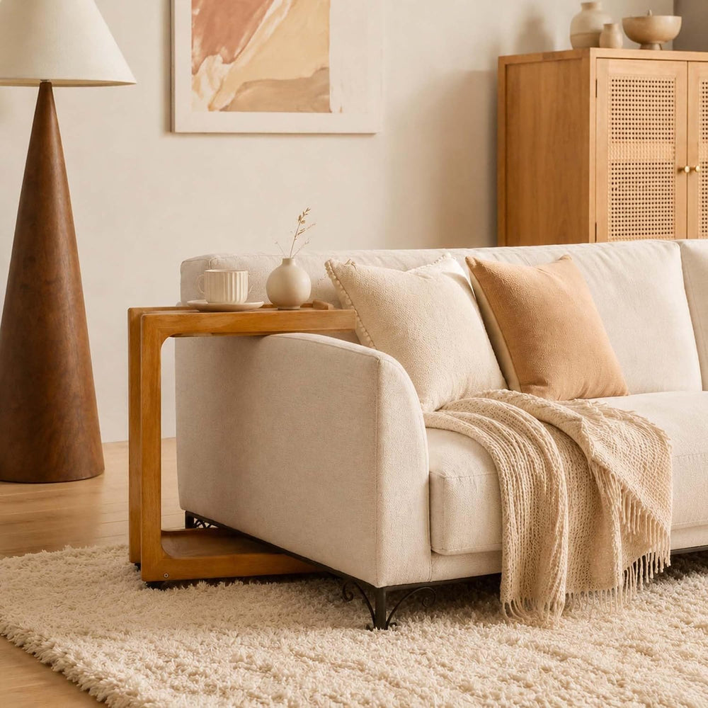 Solid Wood C Shaped End Table, Couch Table with Adjustable Desktop and 2 Lock...