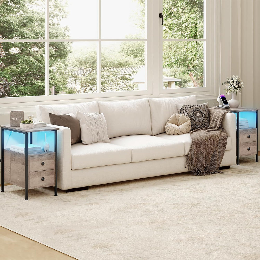 HOOBRO End Table with Charging Station & Led Light, Flip-Top Narrow Side ...